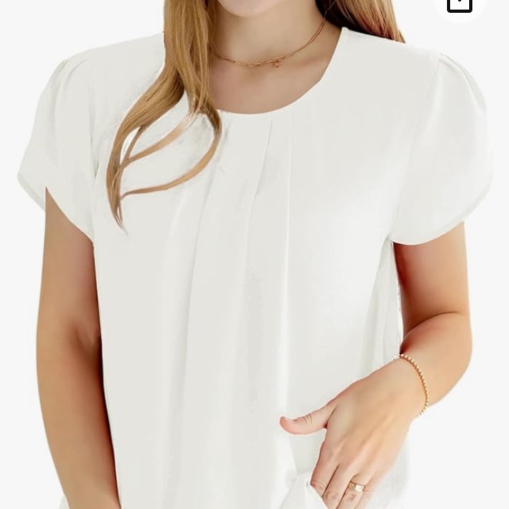 KevaMolly Women Georgette Blouse Petal Sleeve Pleated Keyhole | L